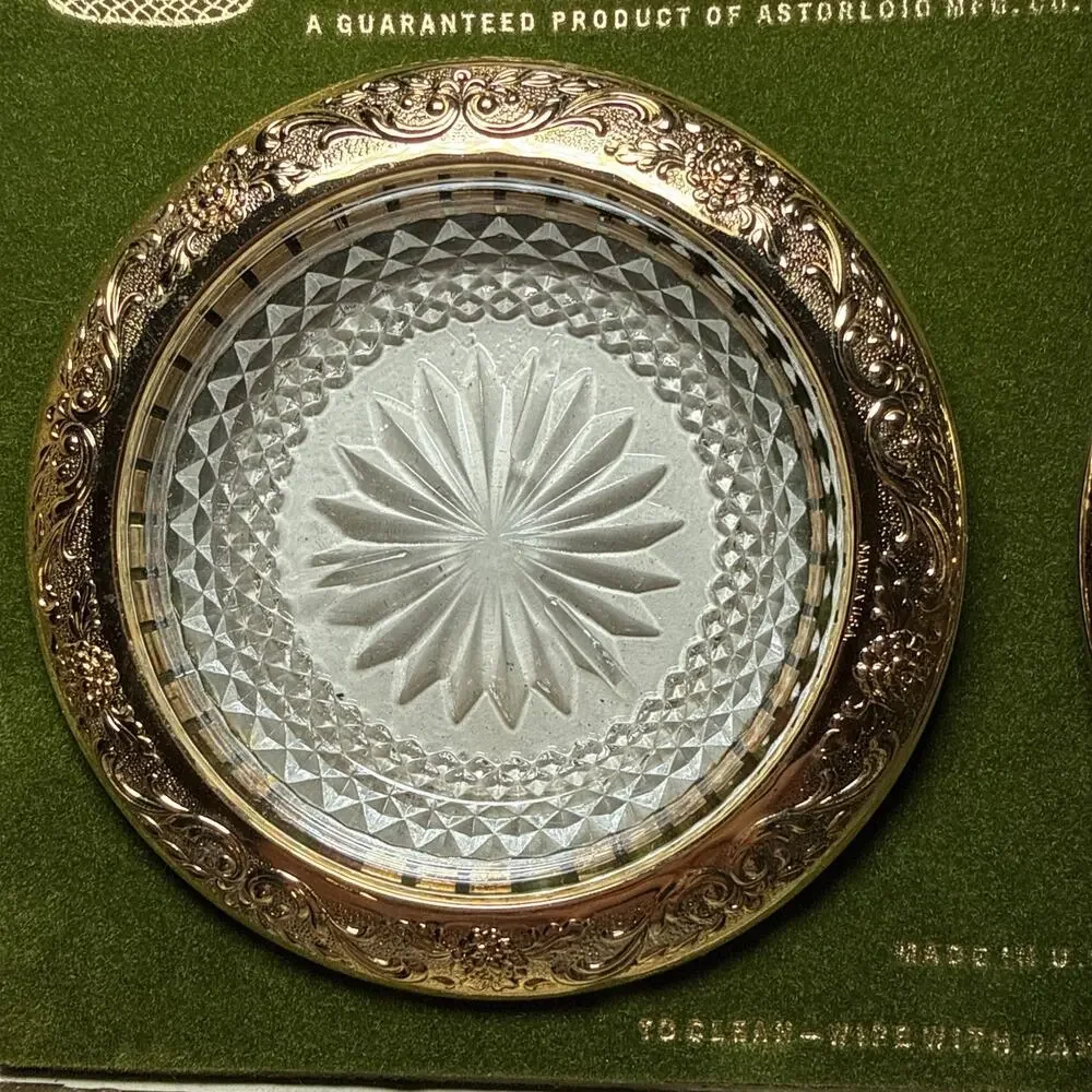 VTG Astorloid 24K Gold Plated Crystal Coasters Ashtrays Nut Dishes 4.5